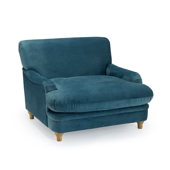 plumpton peacock blue velvet armchair angle
