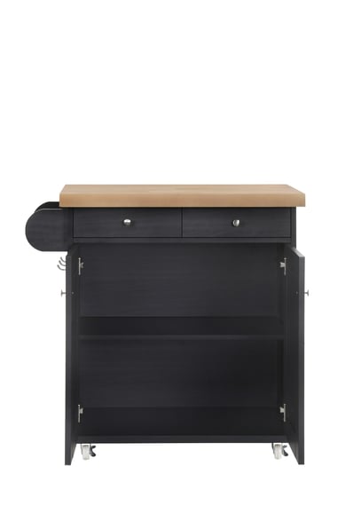 portland black kitchen cart open shelves front