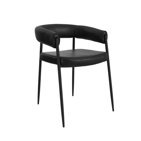 queens black leather dining chair angle