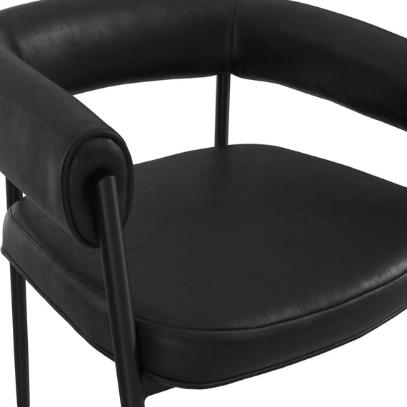 queens black leather dining chair close up