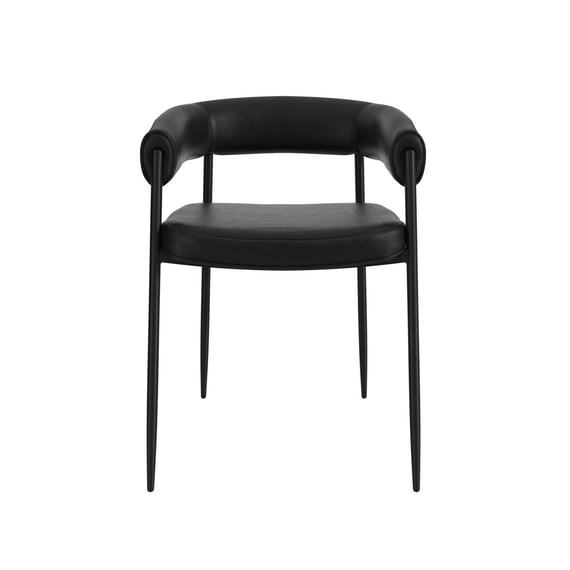 queens black leather dining chair front