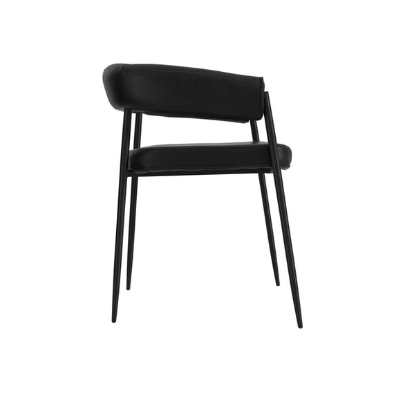 queens black leather dining chair side