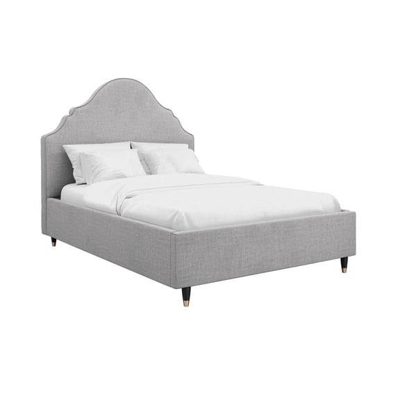 quince light grey upholstered bed dressed