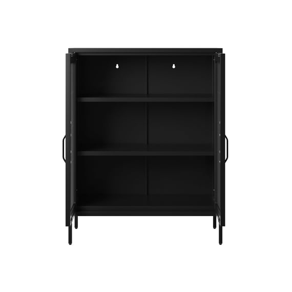 reuben black metal cabinet doors open