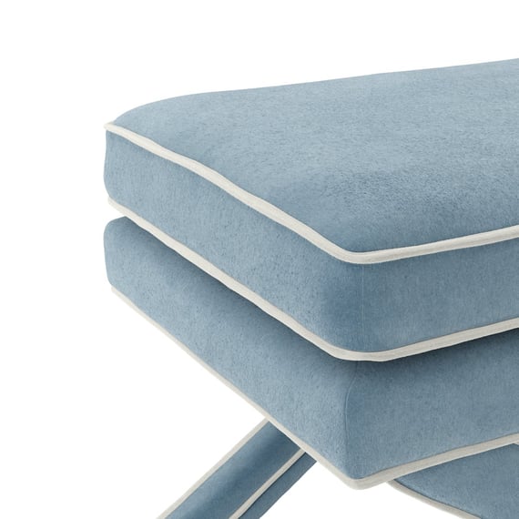 rhode ice blue velvet stool close up