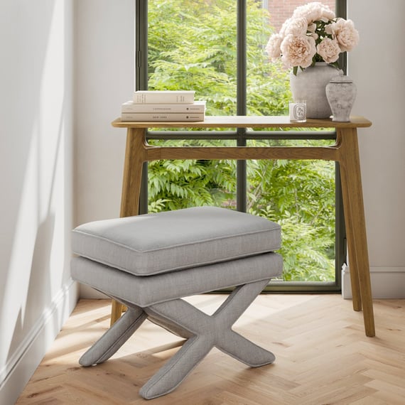 rhode light grey linen stool styled