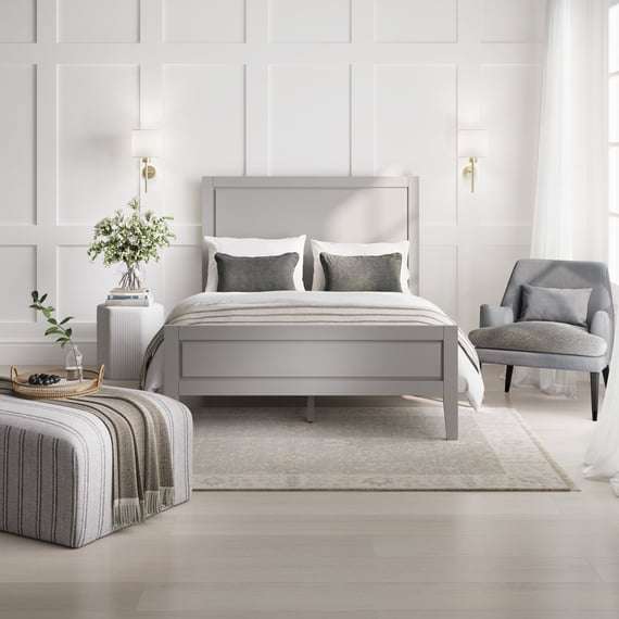 ryder grey stripe pouffe montana bedroom lifestyle