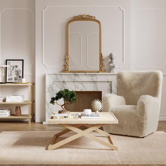 sage blonde oak coffee table small room shot