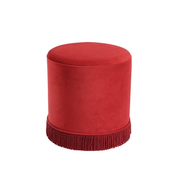 santos brick red velvet pouffe front