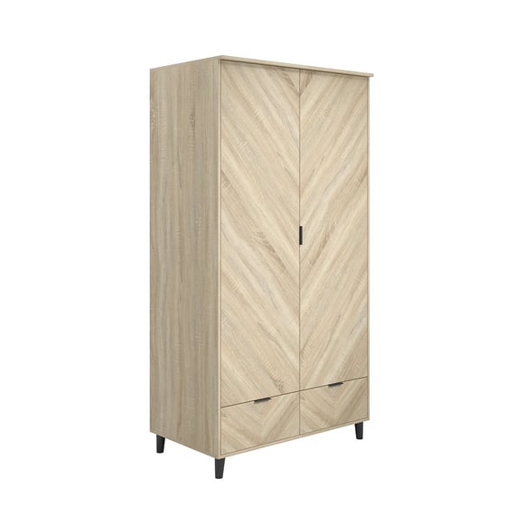 stockholm chevron oak 2 door wardrobe angle