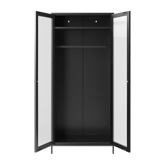 storm black metal 2 door wardrobe doors open