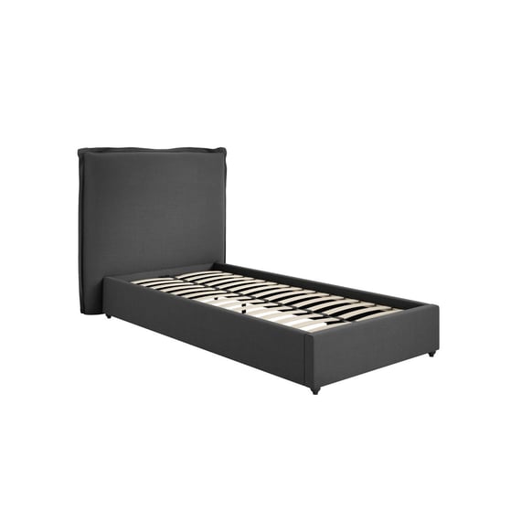 sunday deep grey fabric single bed angle