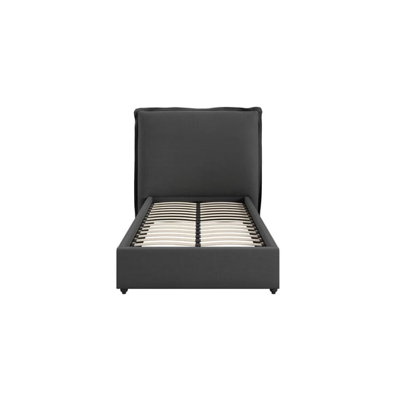 sunday deep grey fabric single bed front
