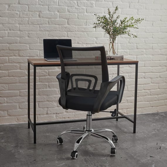 tate black mesh office chair at hoxton desk