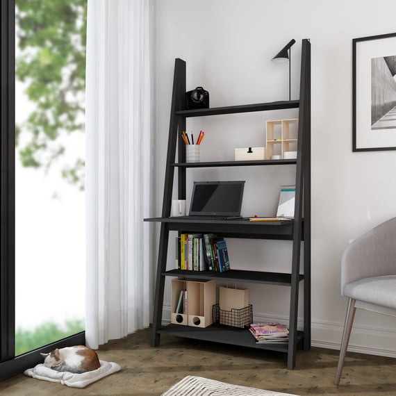 tiva black oak ladder desk room view