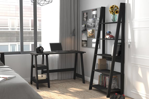 tiva black oak workstation bookcase room view