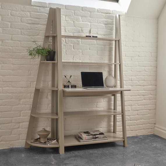 tiva grey corner ladder shelving styled