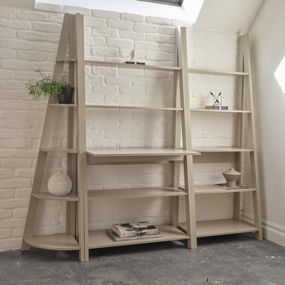 tiva grey modular ladder shelving styled