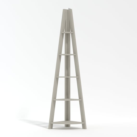 tiva light grey corner ladder bookcase front
