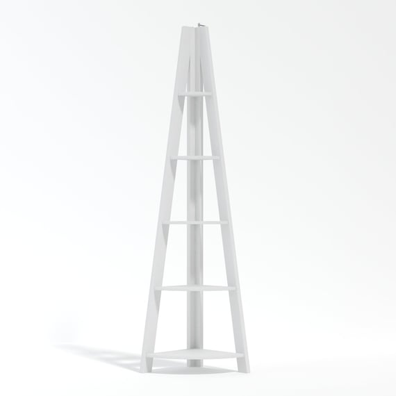 tiva white fino corner ladder bookcase front