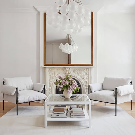 wardour white armchair ray table room shot