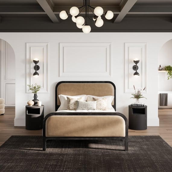 yori black round bedside cabinet bedroom lifestyle