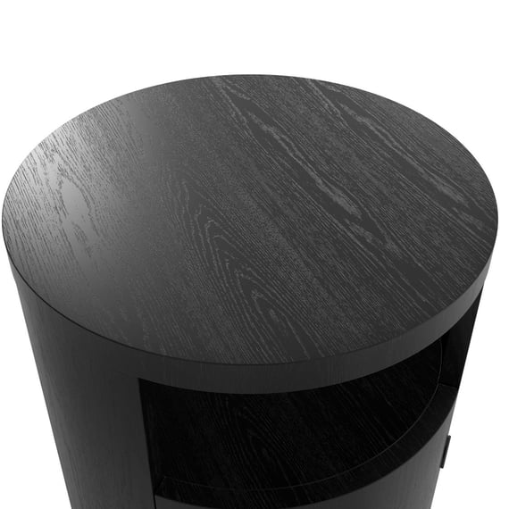 yori black round bedside cabinet close up