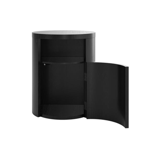 yori black round bedside cabinet door open