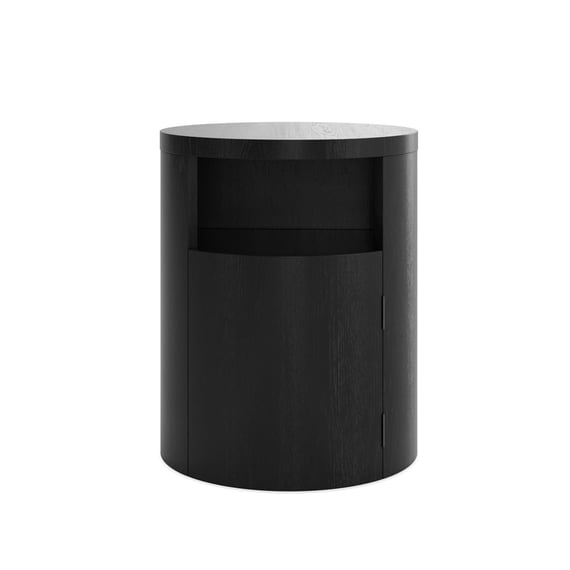 yori black round bedside cabinet front