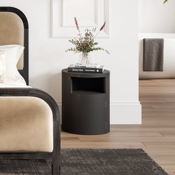 yori black round bedside cabinet lifestyle