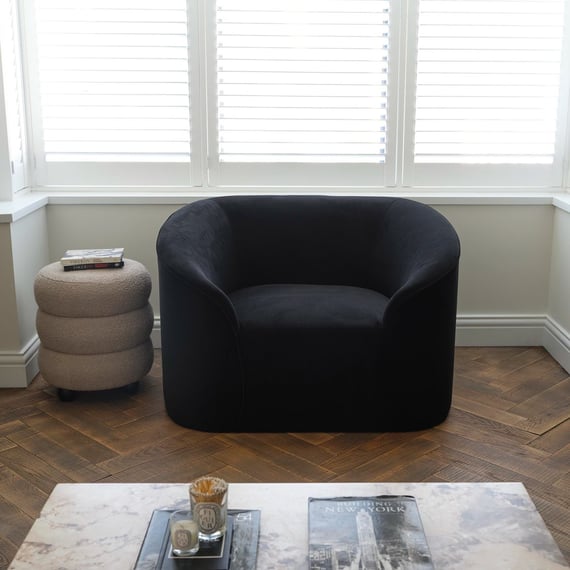 zuma black velvet armchair room shot