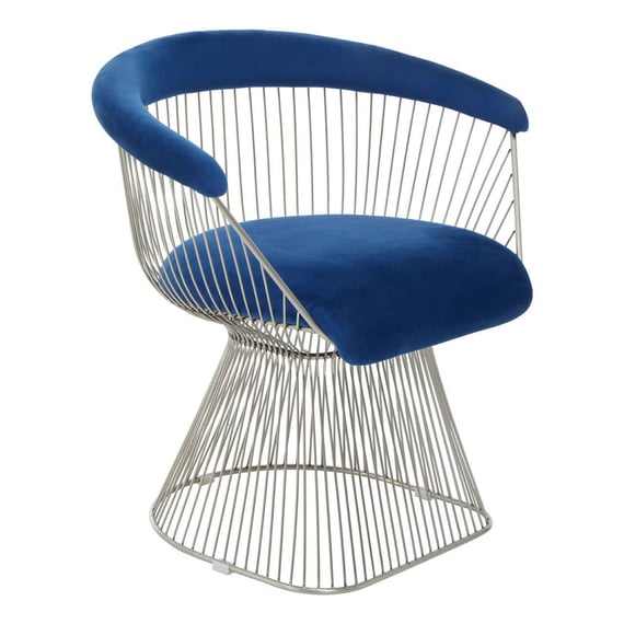 Anzio Navy Blue Velvet And Brushed Silver Chair