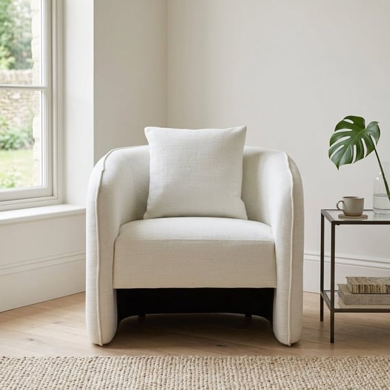 Bilani Cream Linen Effect Curved Chair