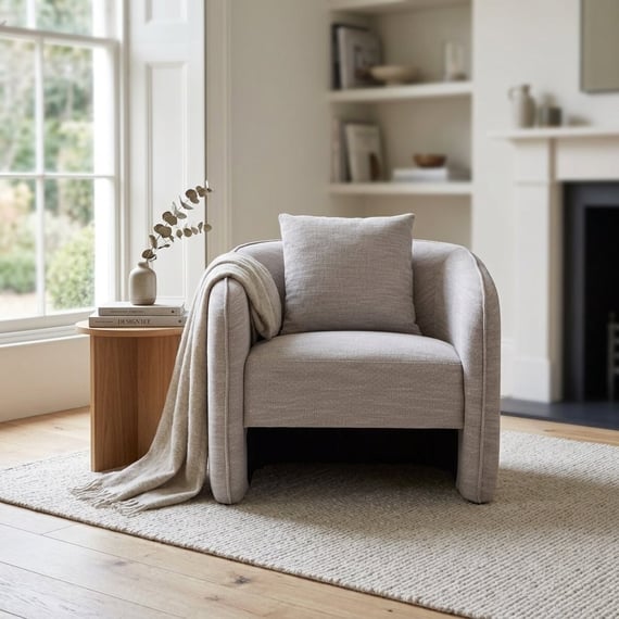 Bilani Grey Linen Effect Curved Chair