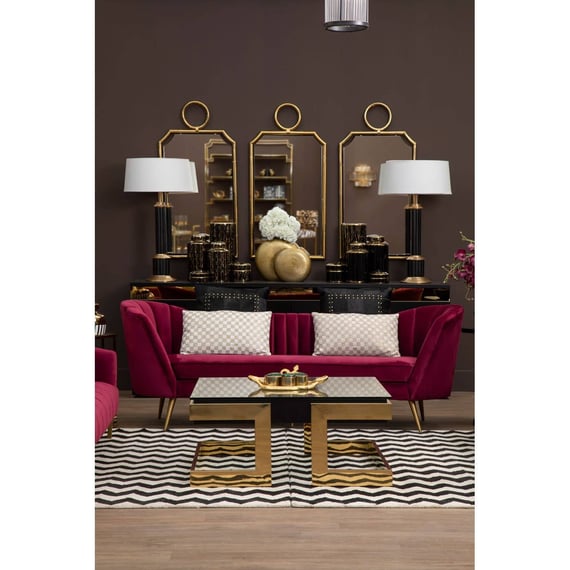 Binky 3 Seat Wine Velvet Sofa