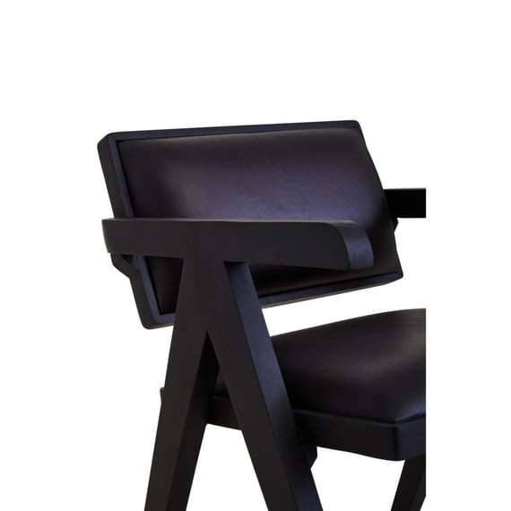 Buffalo Black Leather Chair With Wood Frame