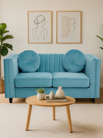Farah Two Seat Green Velvet Sofa