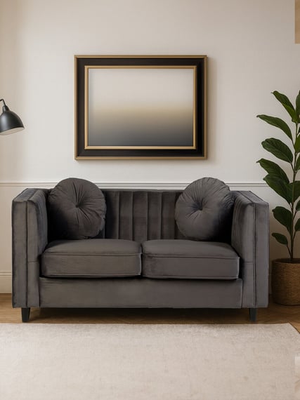 Farah Two Seat Grey Velvet Sofa