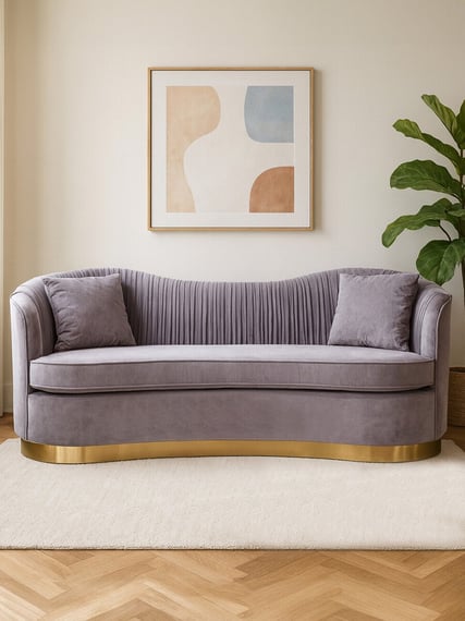 Franza Grey 3 Seat Pleated Velvet Sofa