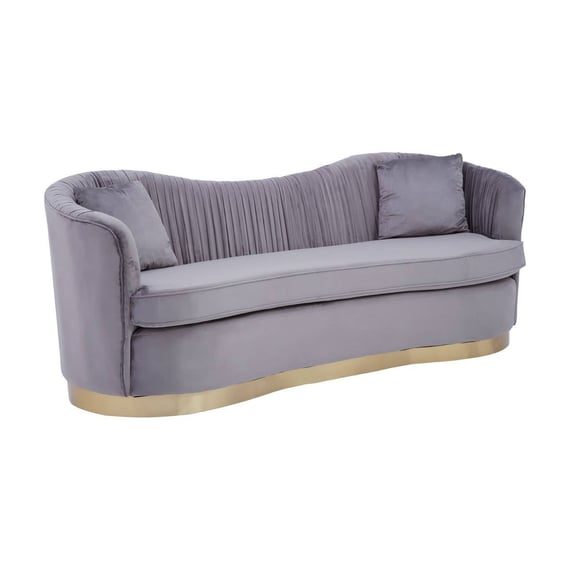 Franza Grey 3 Seat Pleated Velvet Sofa