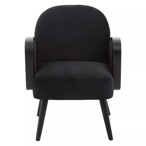 Hala Black Velvet and Rattan Armchair
