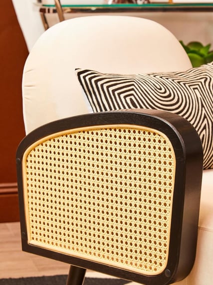 Hala Black Velvet and Rattan Armchair