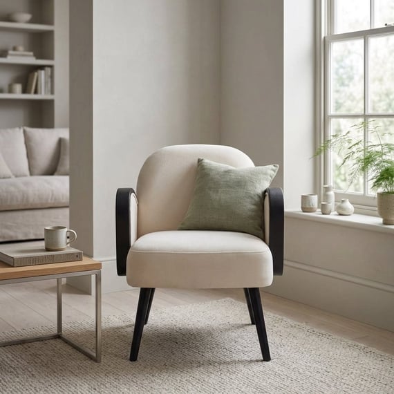 Hala Cream Velvet and Rattan Armchair