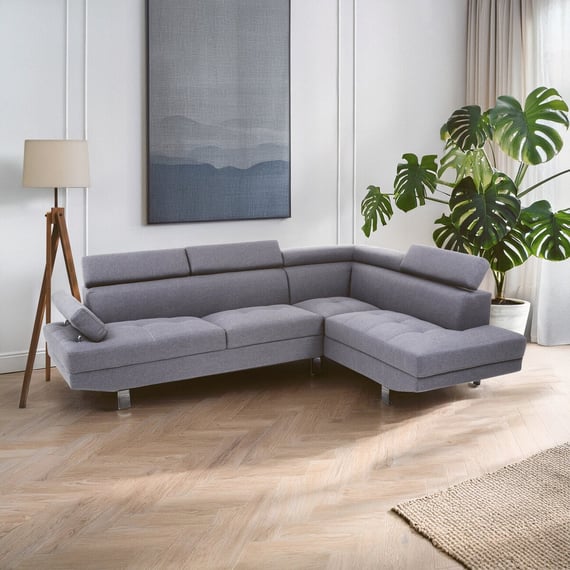 Hanover Grey Linen Corner Sofa with Adjustable Headrests