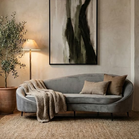 Hasina Three Seat Grey Velvet Sofa