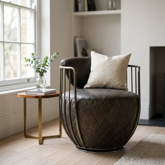 Hoxton Dark Grey Leather Swivel Chair