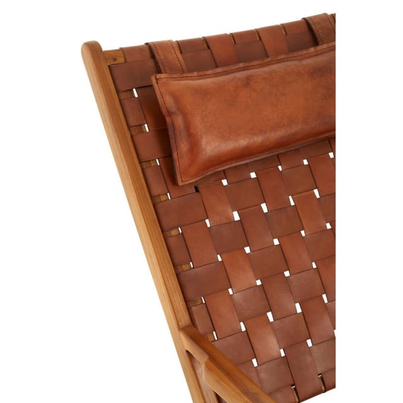 Kendari Teak Wood And Woven Leather Chair