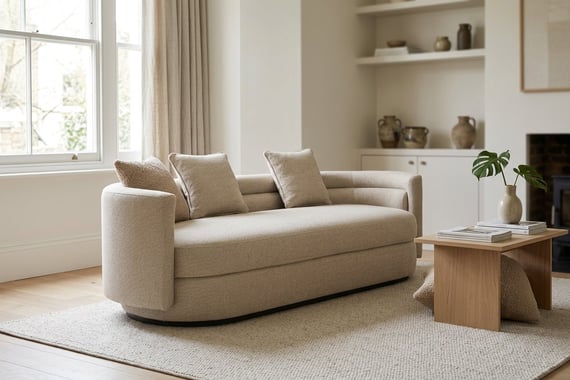 Oratino Ivory Linen 3 Seater Curved Sofa