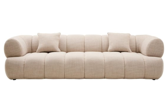 Ordona Cream Linen 3 Seater Curved Sofa