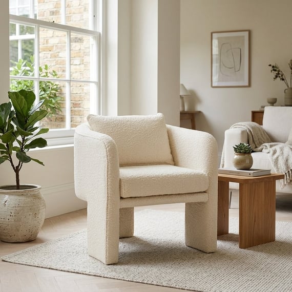 Ozzero Ivory Boucle Curved Armchair